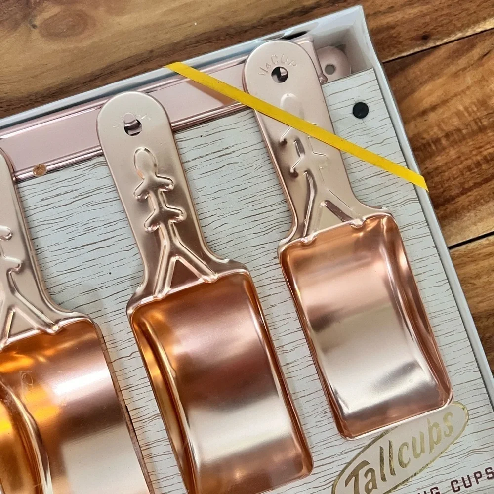 Vintage New in Box Set of 3 Rose Gold Measuring Cups With Wall Attachment Retro